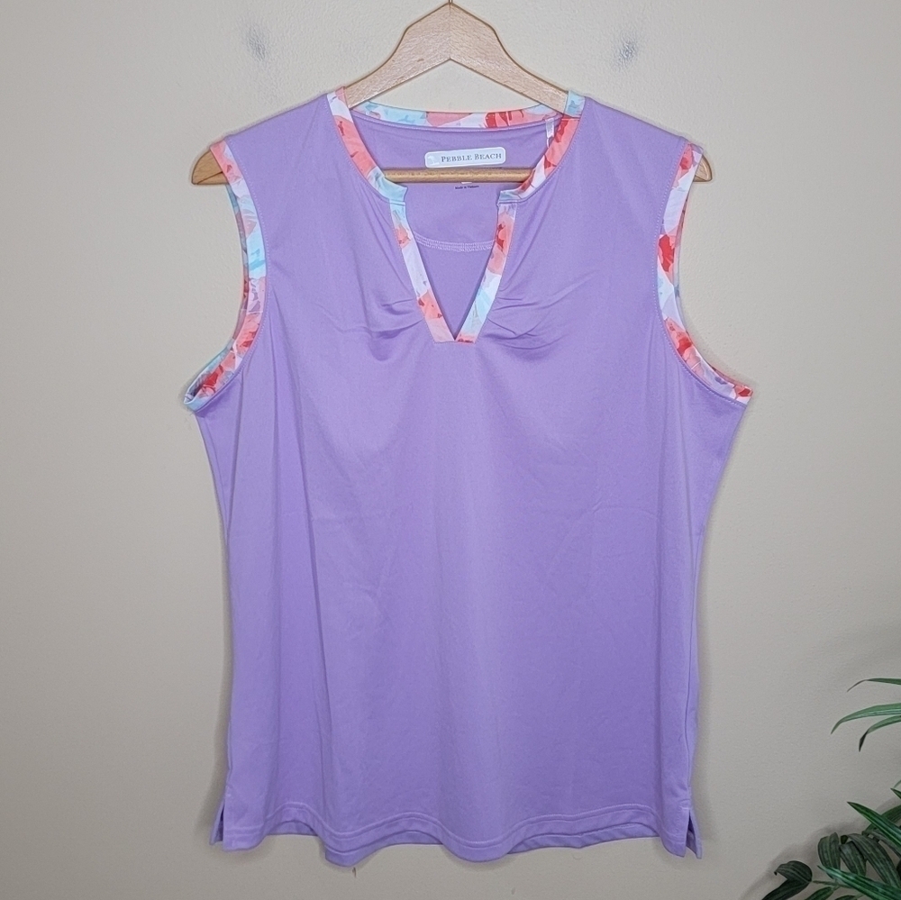 NWT Pebble Beach | Dry-Luxe Performance Lavender Sleeveless Golf Polo Size XL